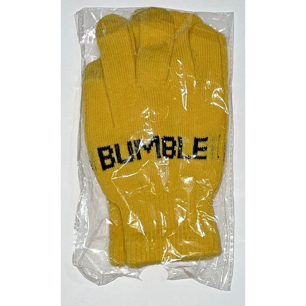 Bumble Dating knitted gloves mitts yellow black one siz Honey women men